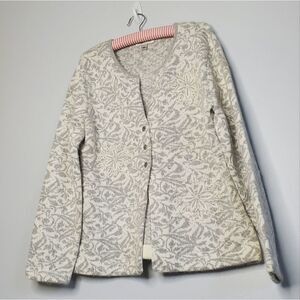 Coldwater Creek L Cream Gray Brocade Button Down Cardigan Wool Angora